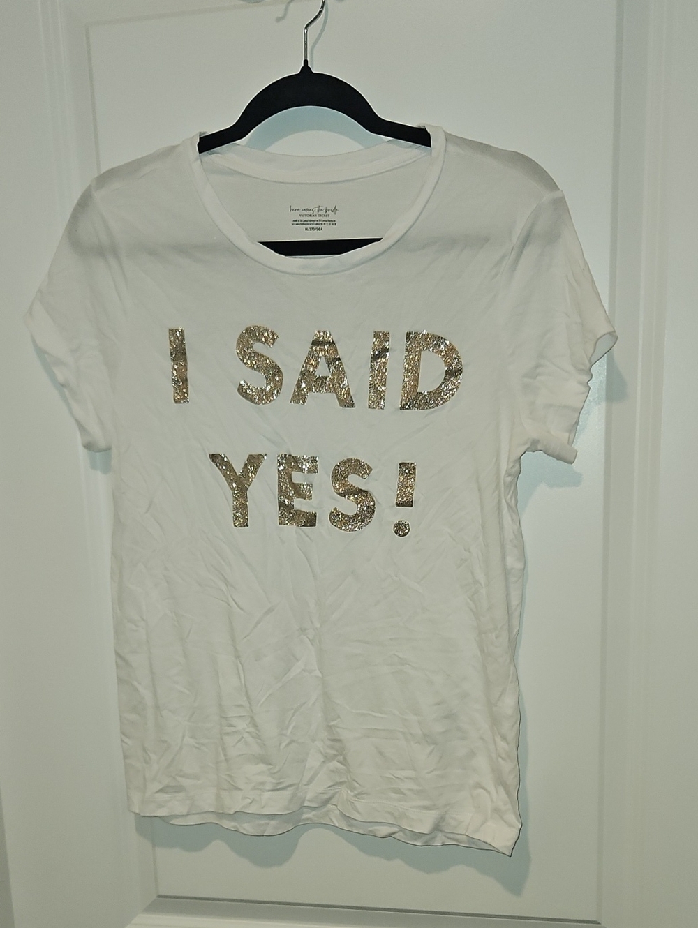 Victoria's Secret White Short-Sleeve Tee with Gold Glitter 'I SAID YES!'